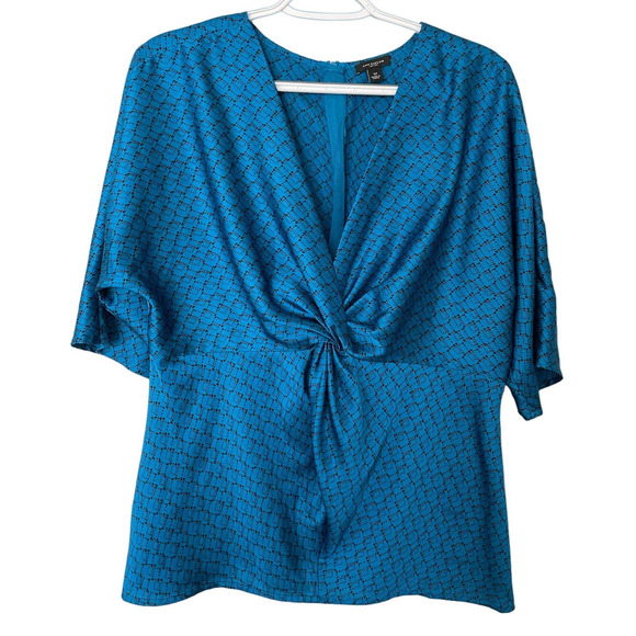 Ann Taylor V-Neck Faux Wrap Shiny Dress Blouse Size 12 - Picture 1 of 5